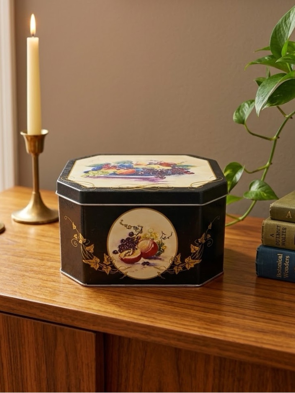 Vintage 1994 Homestyle Collection Fruit Still Life Octagonal Black